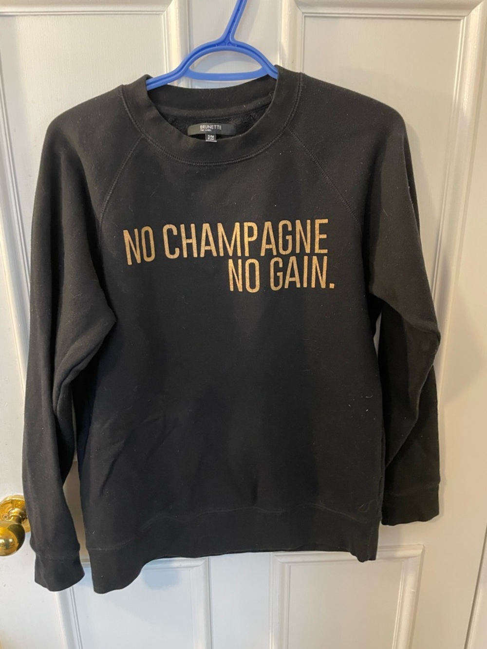 Super Cute “No Champagne No Gain” Brunette the Label Blonde Sweatshirt